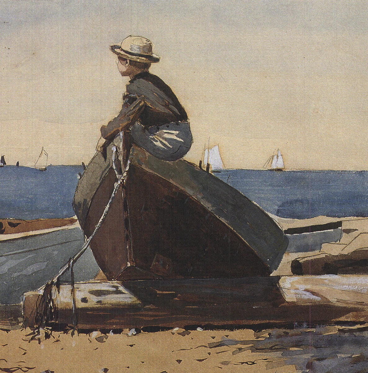 Winslow Homer Waiting For Dad " Offset Lithograph Modernism