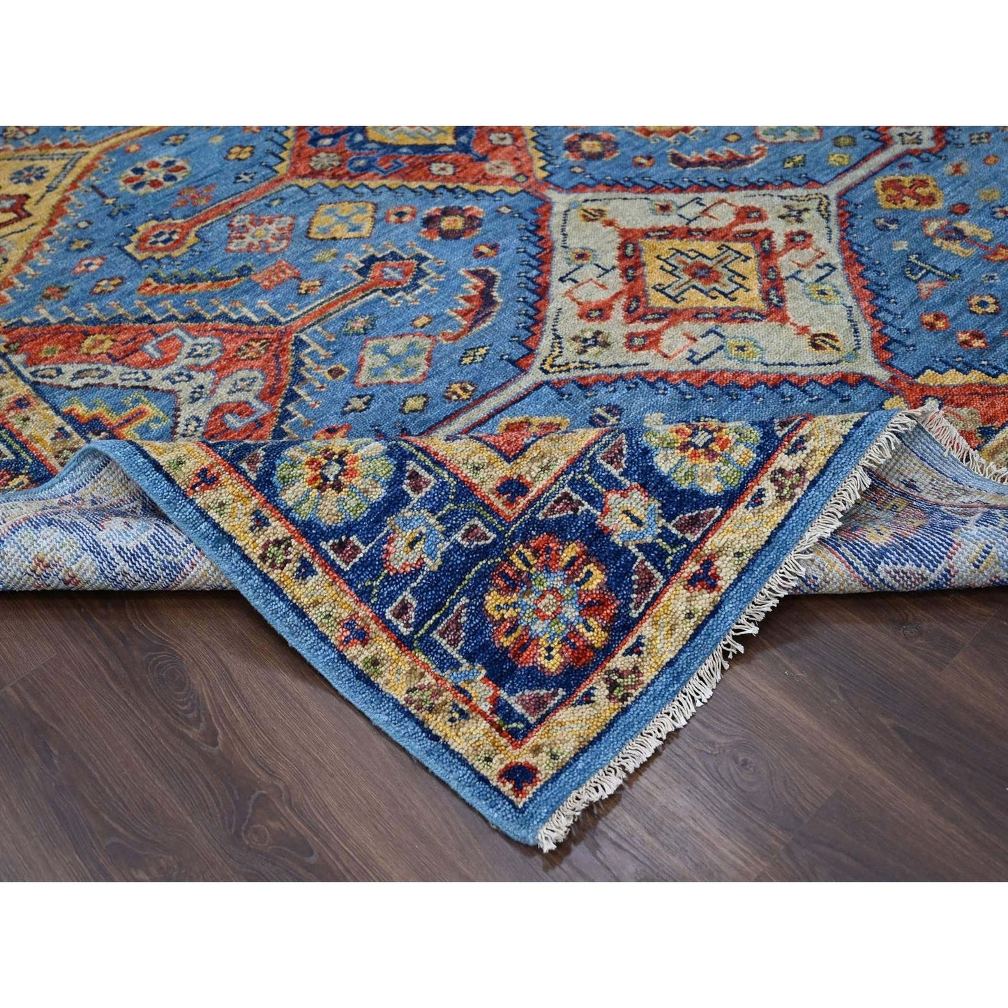 8'10"X11'10" Light Blue Hand Knotted Sheeraz Design Pure Wool Rug