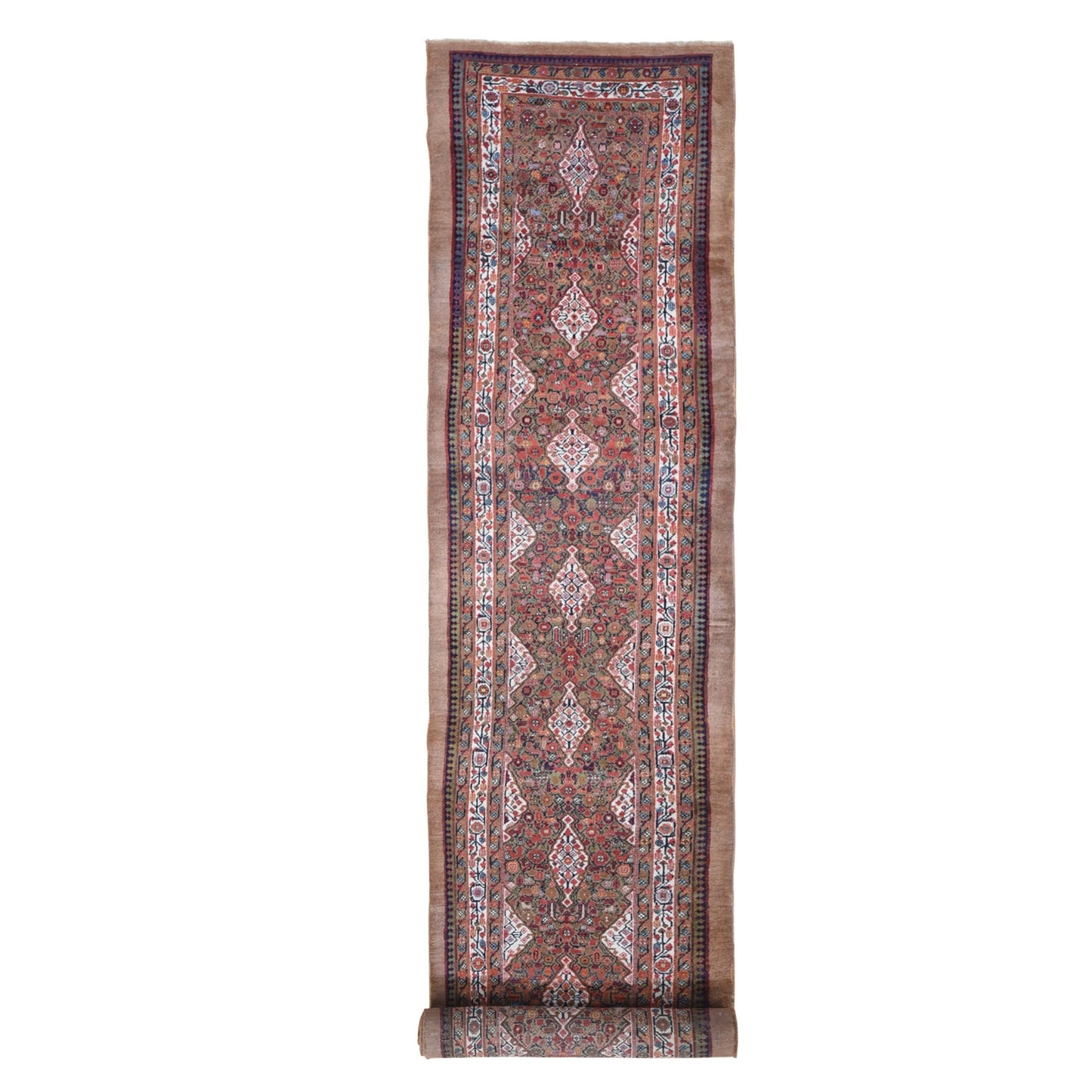 3'6"X17'4" Brown Old Farsian Serrib Xl & Wide Runner Hand Knotted Rug
