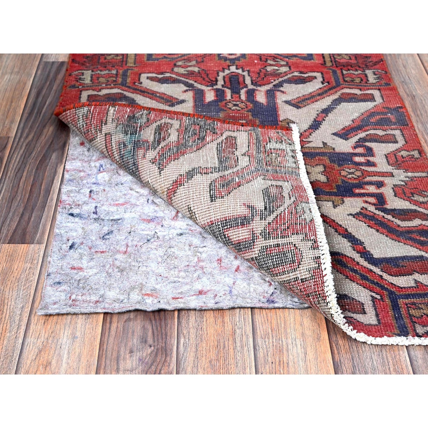 2'1"X5'4" Red Vintage Zoroastrian Heris Hand Knotted Pure Wool Runner Rug