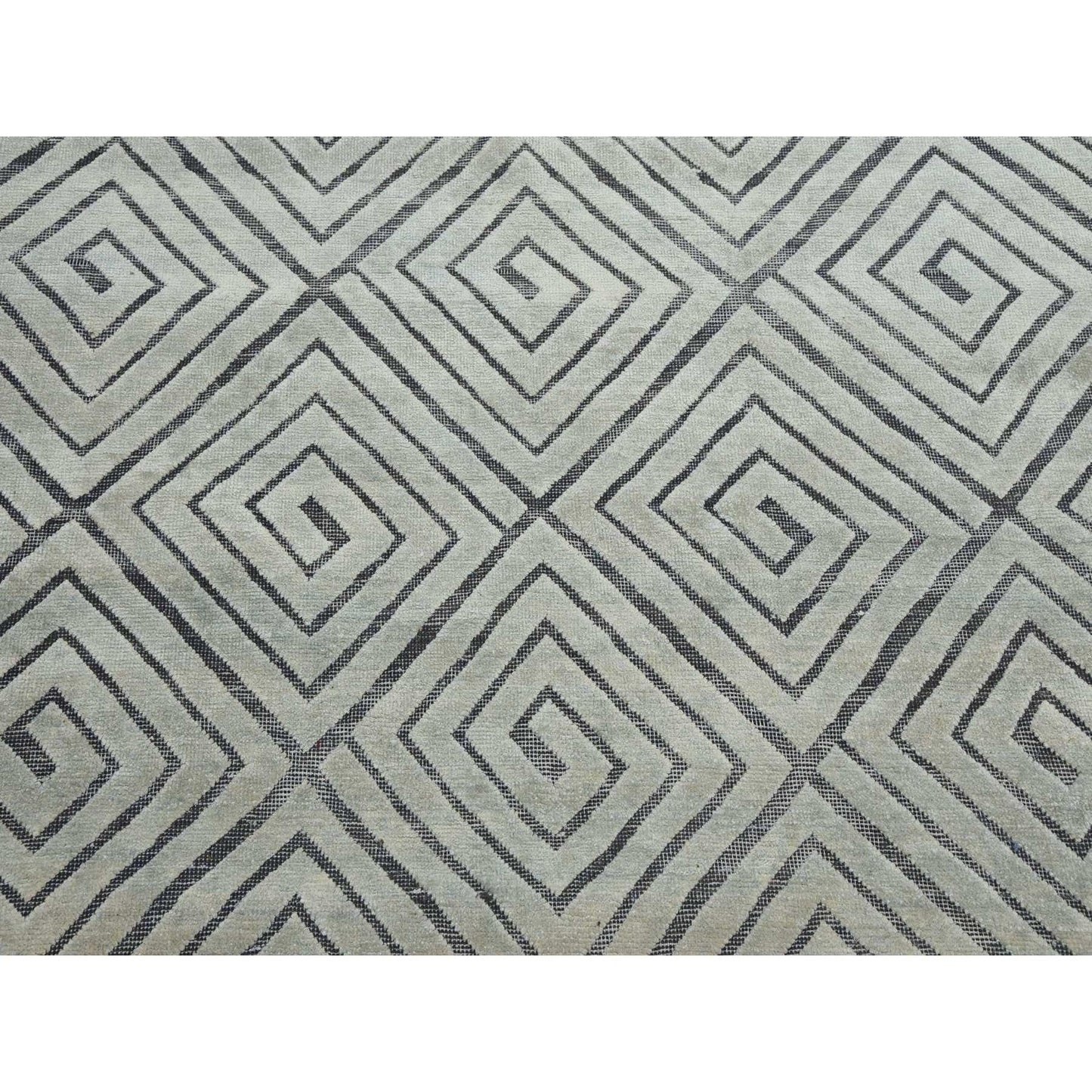 9'X12'1" Ivory Modern Roman Key Design Silk With Wool Hand Knotted Rug