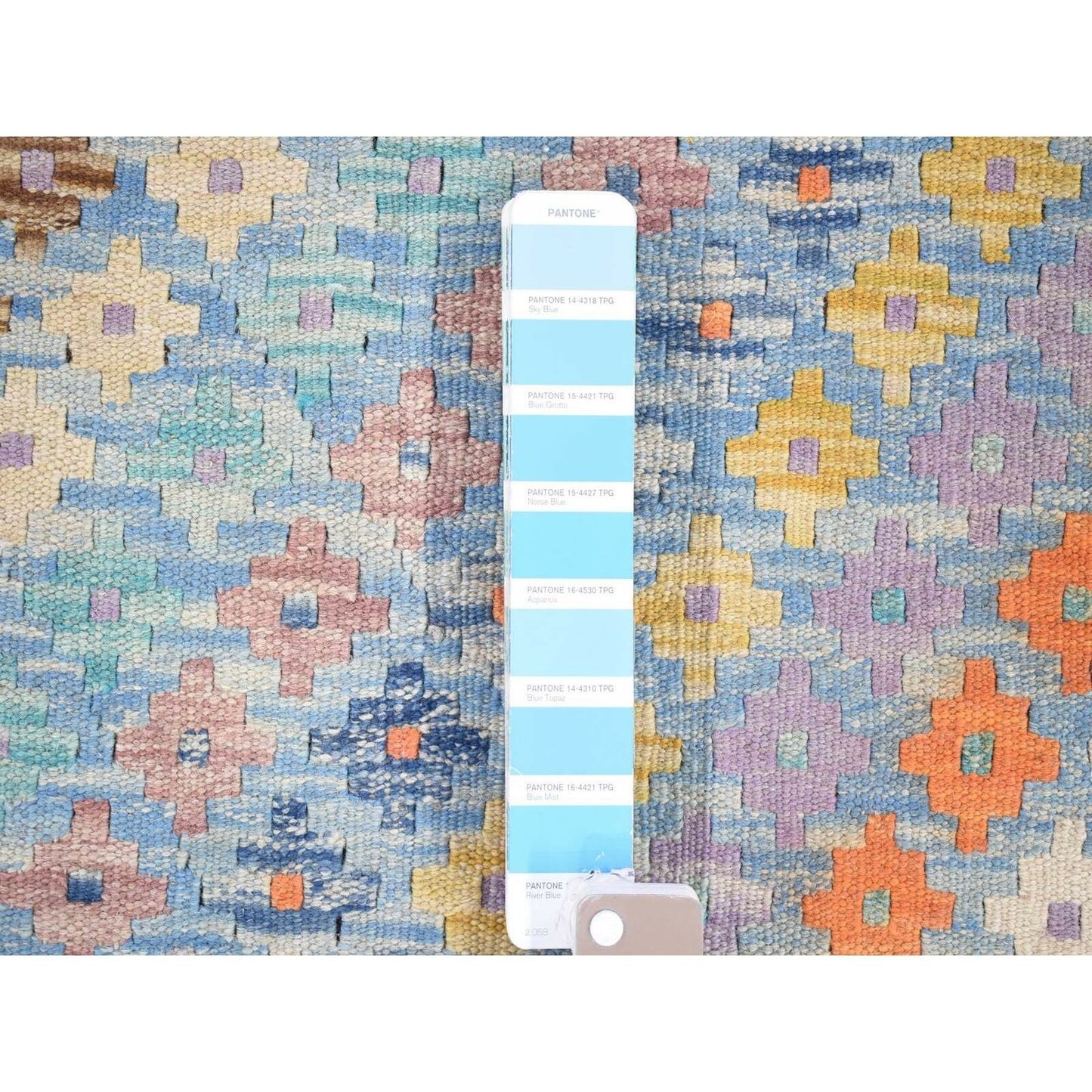 10'3'X13'3" Light Blue Kilim Hand Knotted Pure Wool Rug