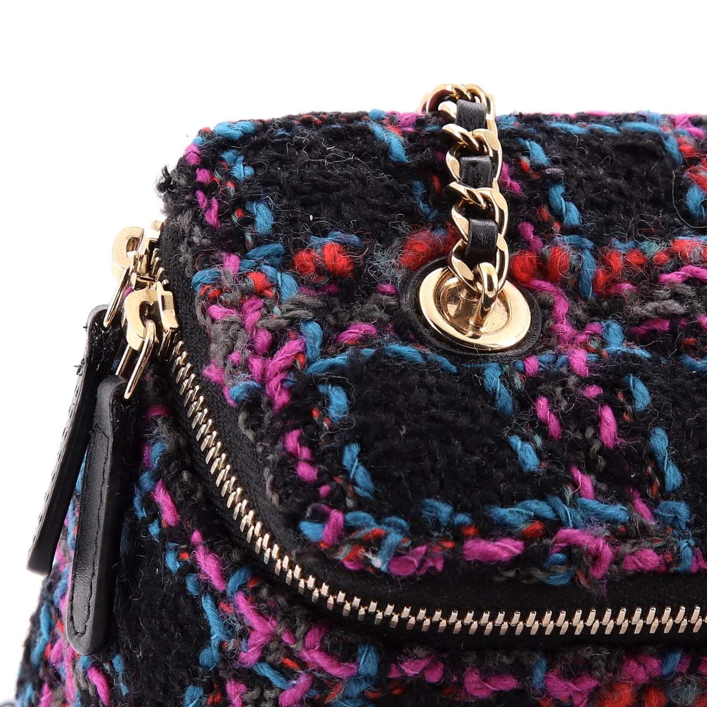 Chanel Pearl Crush Vanity Case With Chain Quilted Multicolor Tweed Small