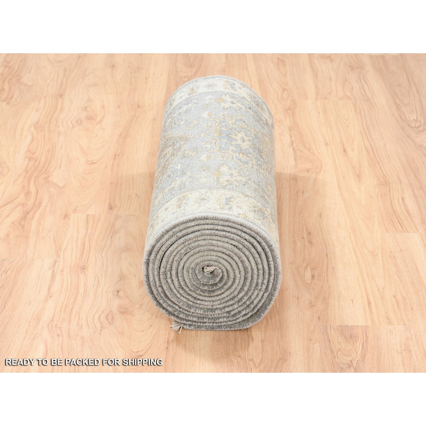 2'8"X17'10" Silver Karajeh Design Wool Hand Knotted Oriental Runner Rug