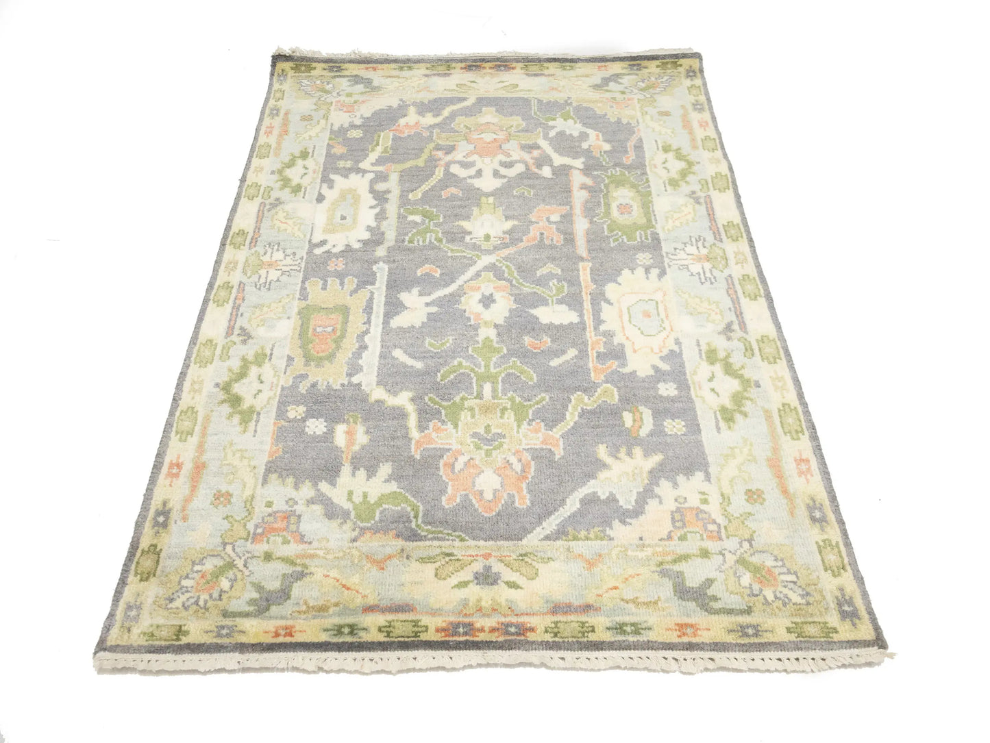 Handmade Floral Oushak Chobi Rug Colorfast