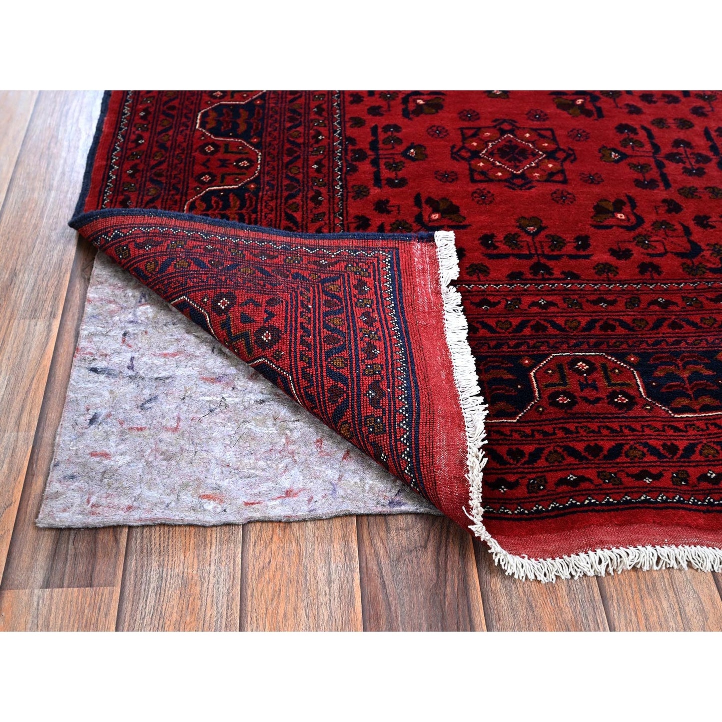 5'X6'4" Red Afghan Khamyab With Tribal Design Pure Wool Hand Knotted Rug