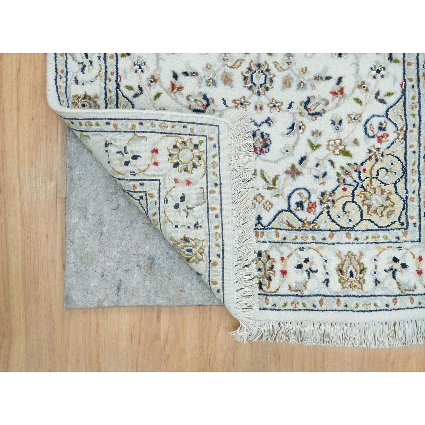 2'6"X8'2" White Hand Knotted Nain Design 250 Kpsi Organic Wool Runner Rug