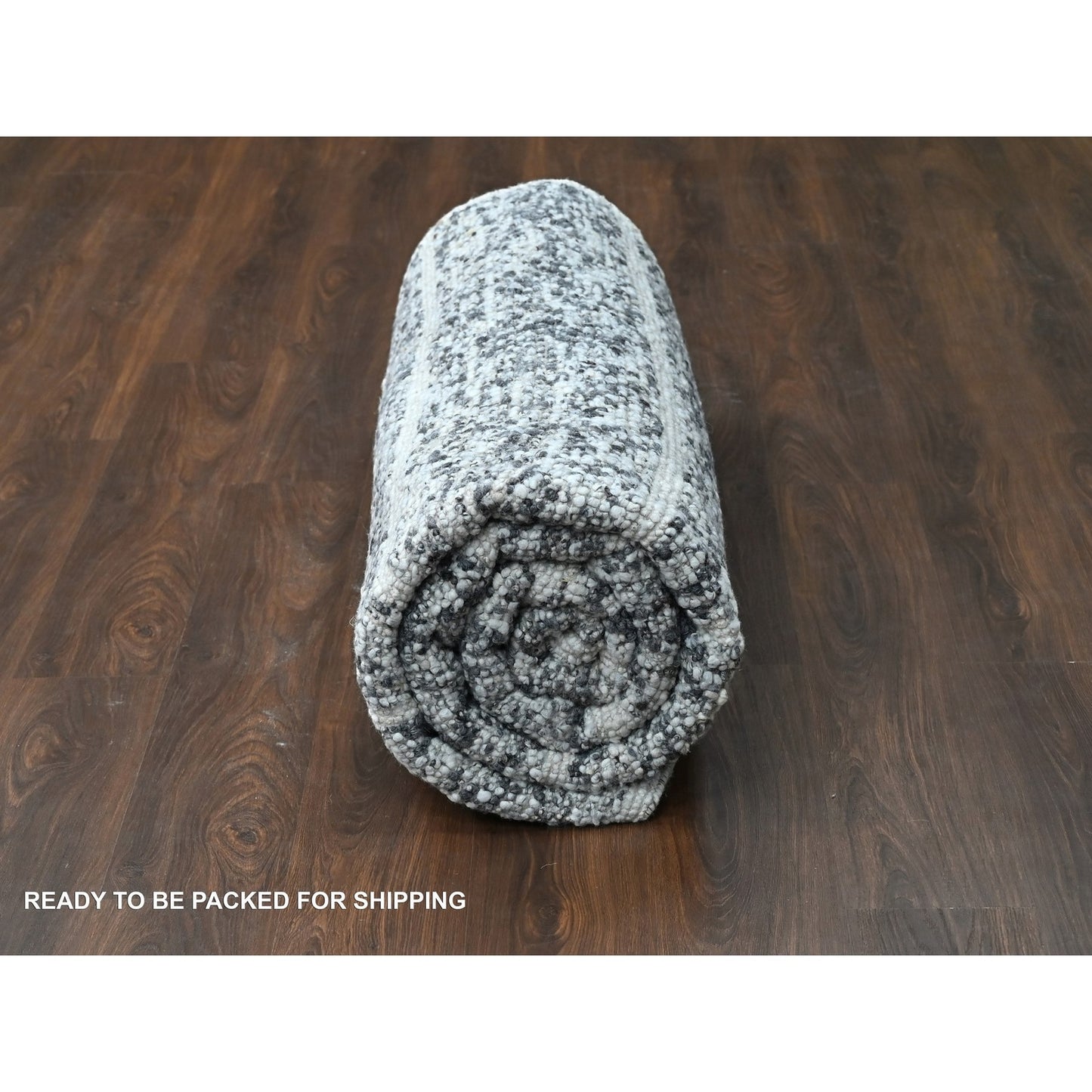 8'2"X9'10" Black And Ivory Modern Striae Design Wool Hand Knotted Rug