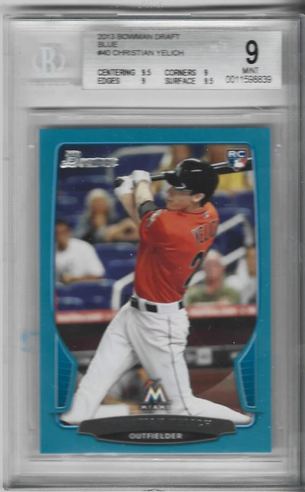 Christian Yelich 2013 Bowman Draft Blue Rookie Card (Bgs Mint 9) 31/500 #40