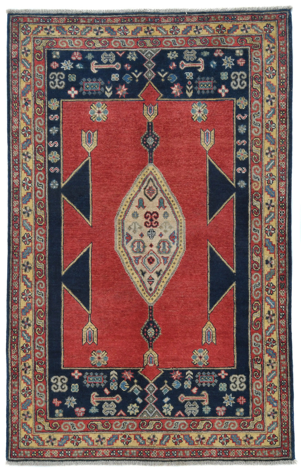 Handmade Kazak Oushak Oriental Rug 4X6 Ft Red