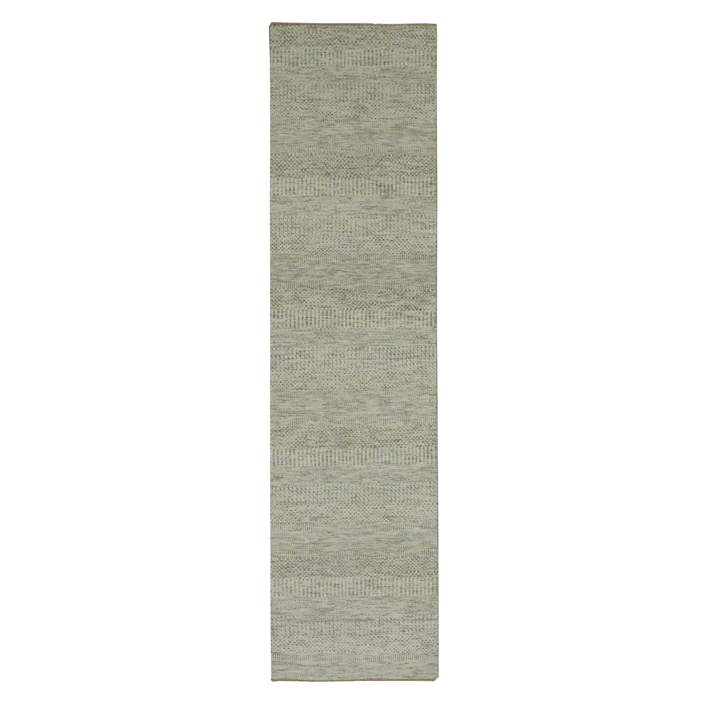 2'7"X10'1" White Hand Knotted Modern Grass Wool Runner Oriental Rug