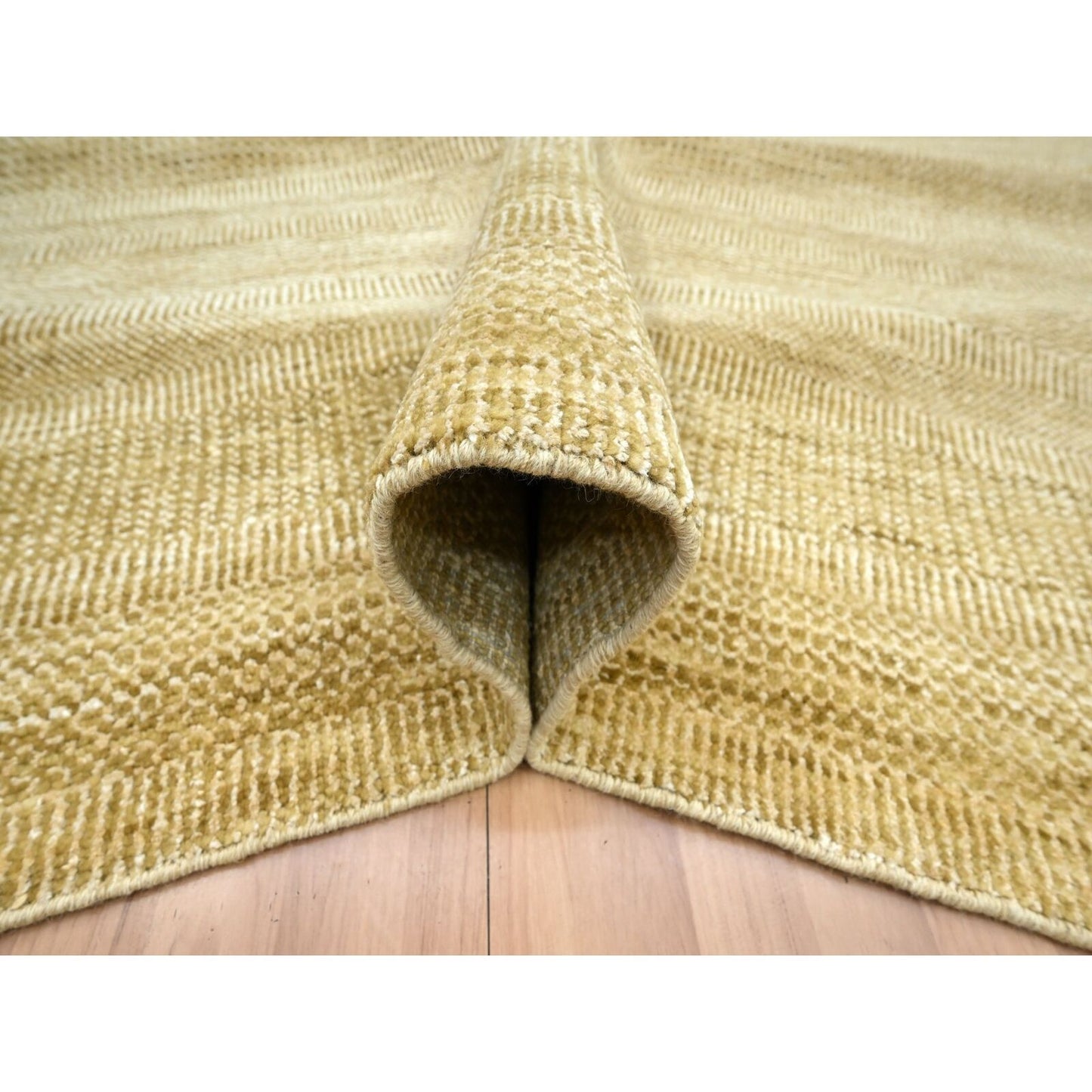 9'X12'1" Brown Wool & Silk Hand Knotted Modern Grass Design Oriental Rug