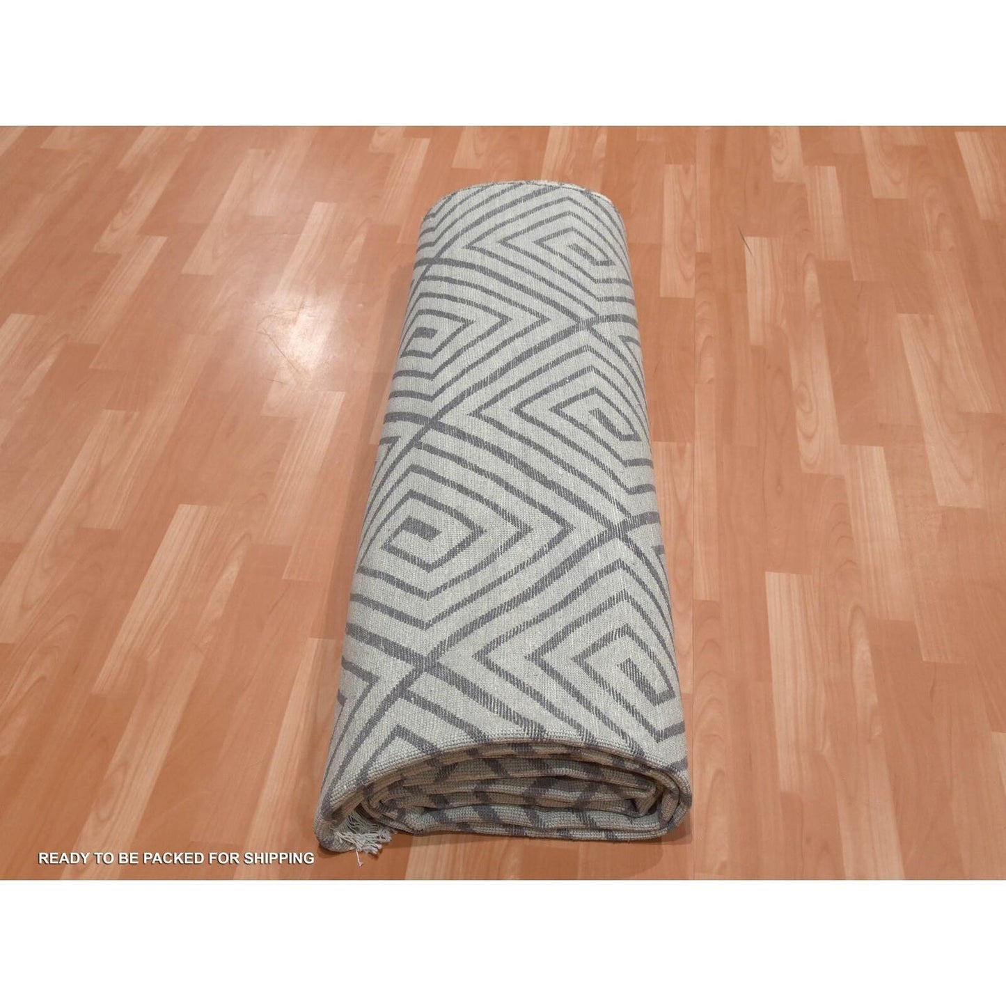9'X12'1" Ivory Modern Roman Key Design Silk With Wool Hand Knotted Rug