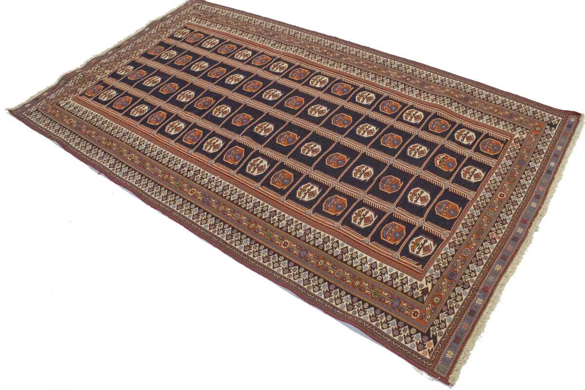 Hand-Knotted Purple-Navy Pictorial Sumak Oriental