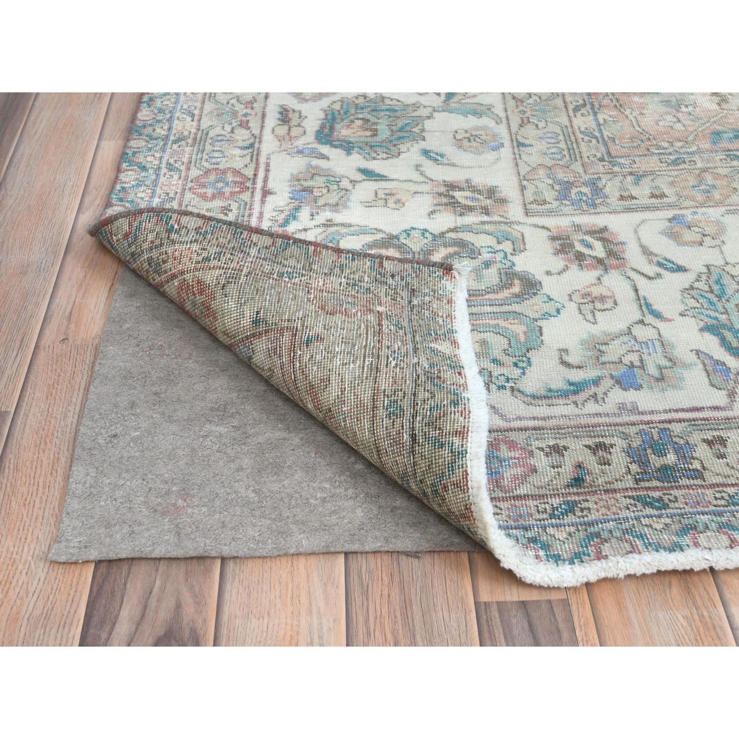 11'1"X14'7" Red Vintage Farsian Tebraz Worn Down Wool Hand Knotted Rug