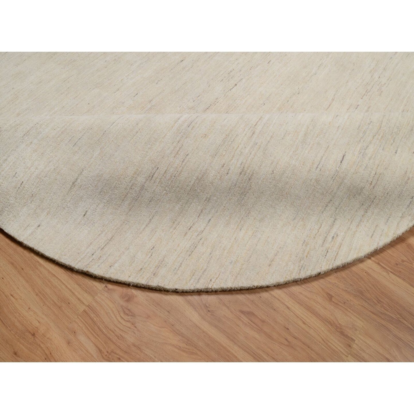 9'X9' Bone White Hand Knotted Lori Buft Plain Design Pure Wool Round Rug