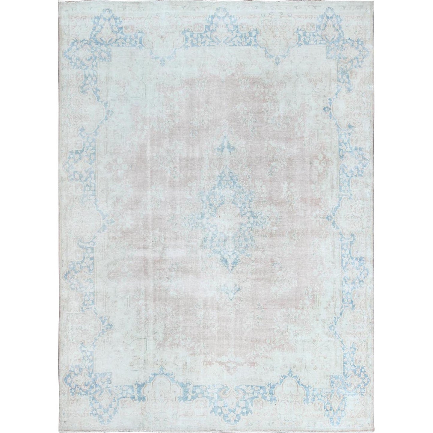 9'9"X13'3" Worn Wool Hand Knotted Pink Vintage Farsian Karman Rug