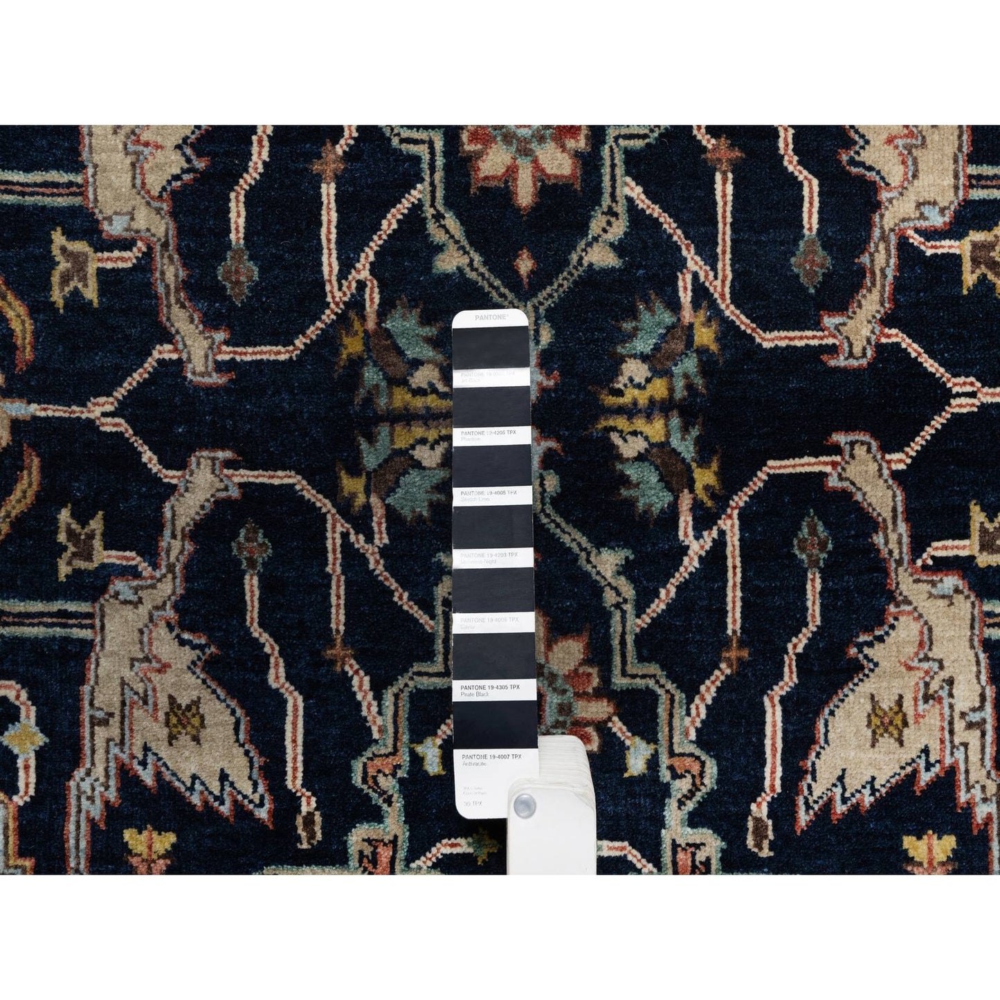 4'2"X12'2" Navy Antiqued Heris Re-Creation Hand Knotted Wool Runner Rug