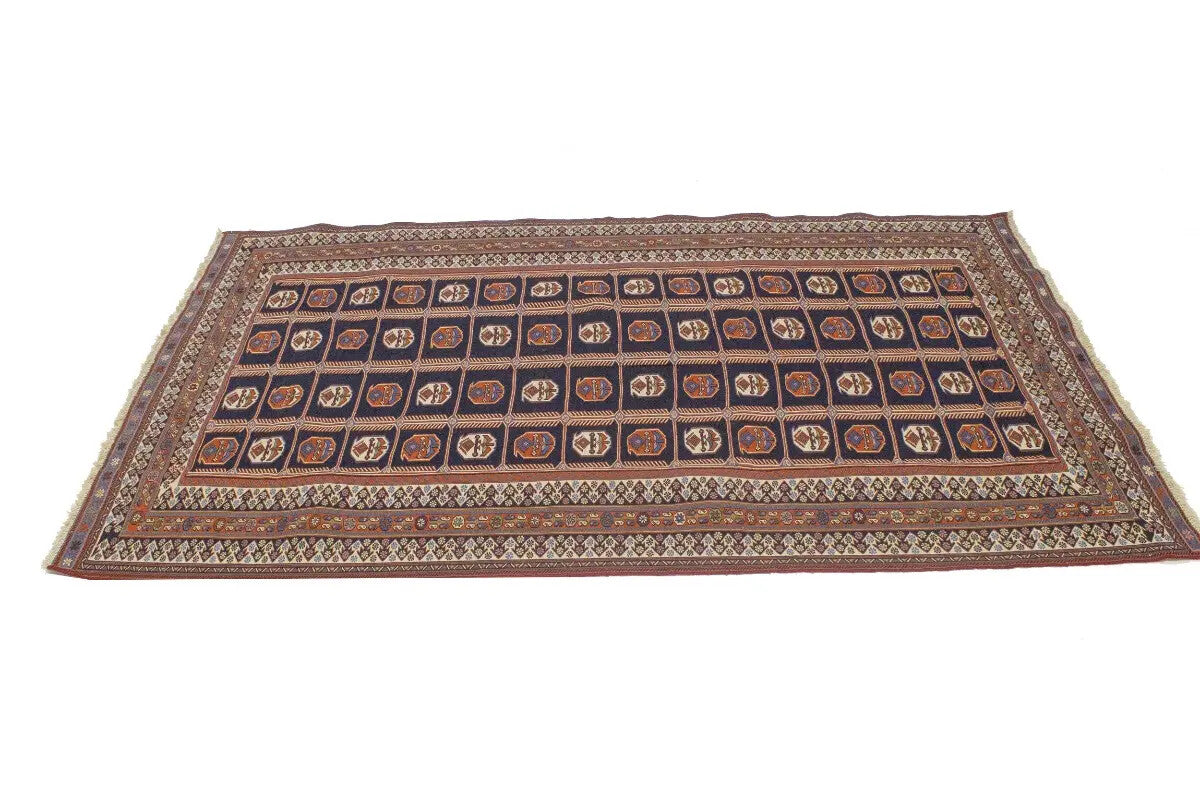 Hand-Knotted Purple-Navy Pictorial Sumak Oriental