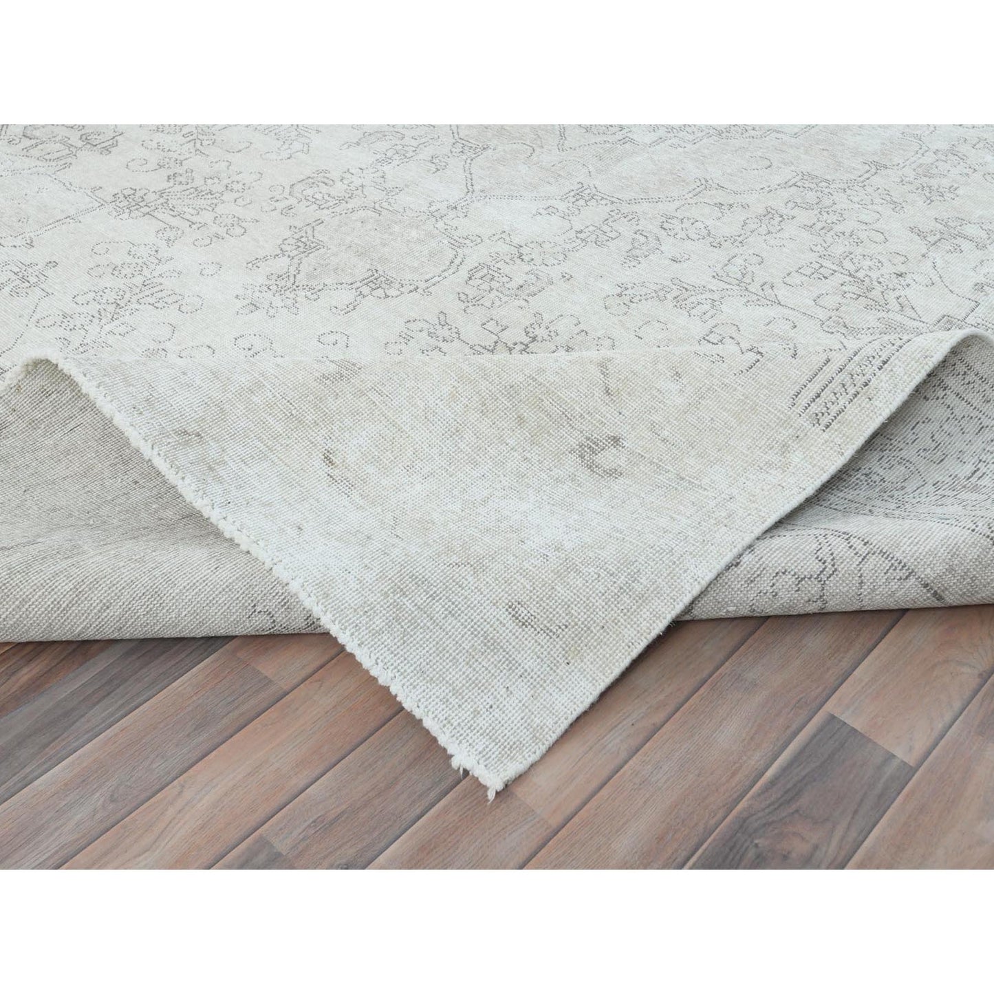 9'3"X13' Ivory Vintage Farsian Tebraz Worn Wool Hand Knotted Rug