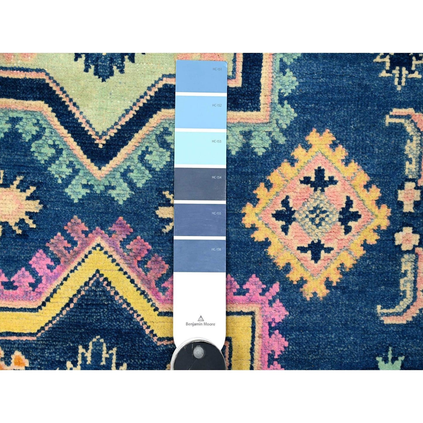 5'X6'10" Lowes Blue Multiple Borders Vibrant Fusion Kazak Oriental Rug