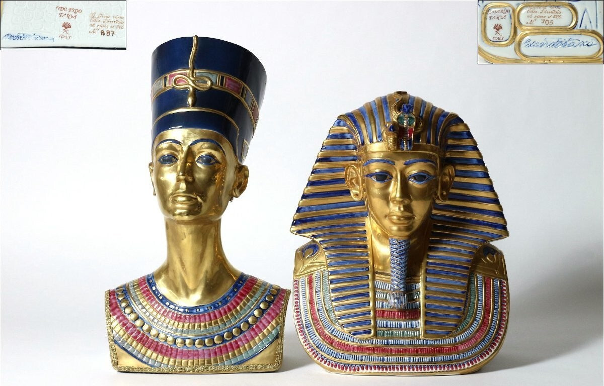 Capodimonte Porcelain Figurine Busts Of Nefertiti And Tutankhamen Pair