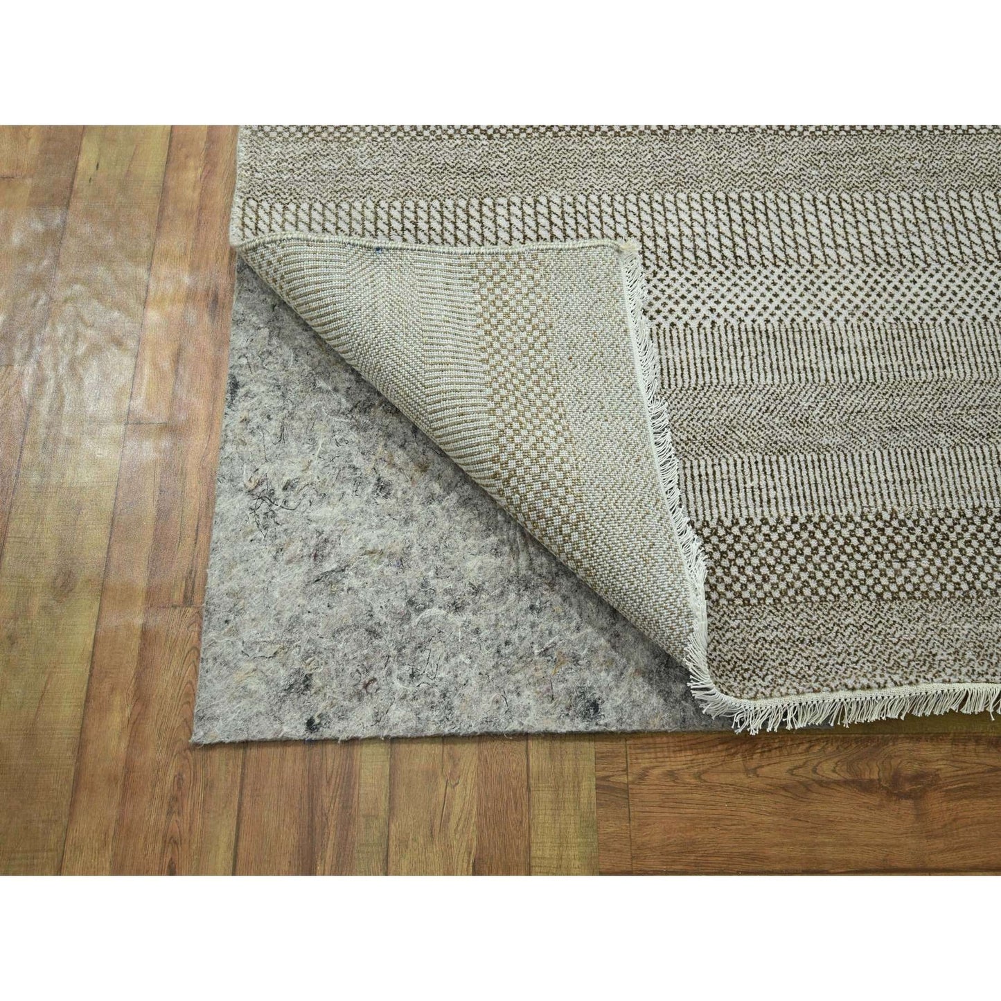 10'X14' Brown Modern Grass Design Wool And Silk Hand Knotted Oriental Rug