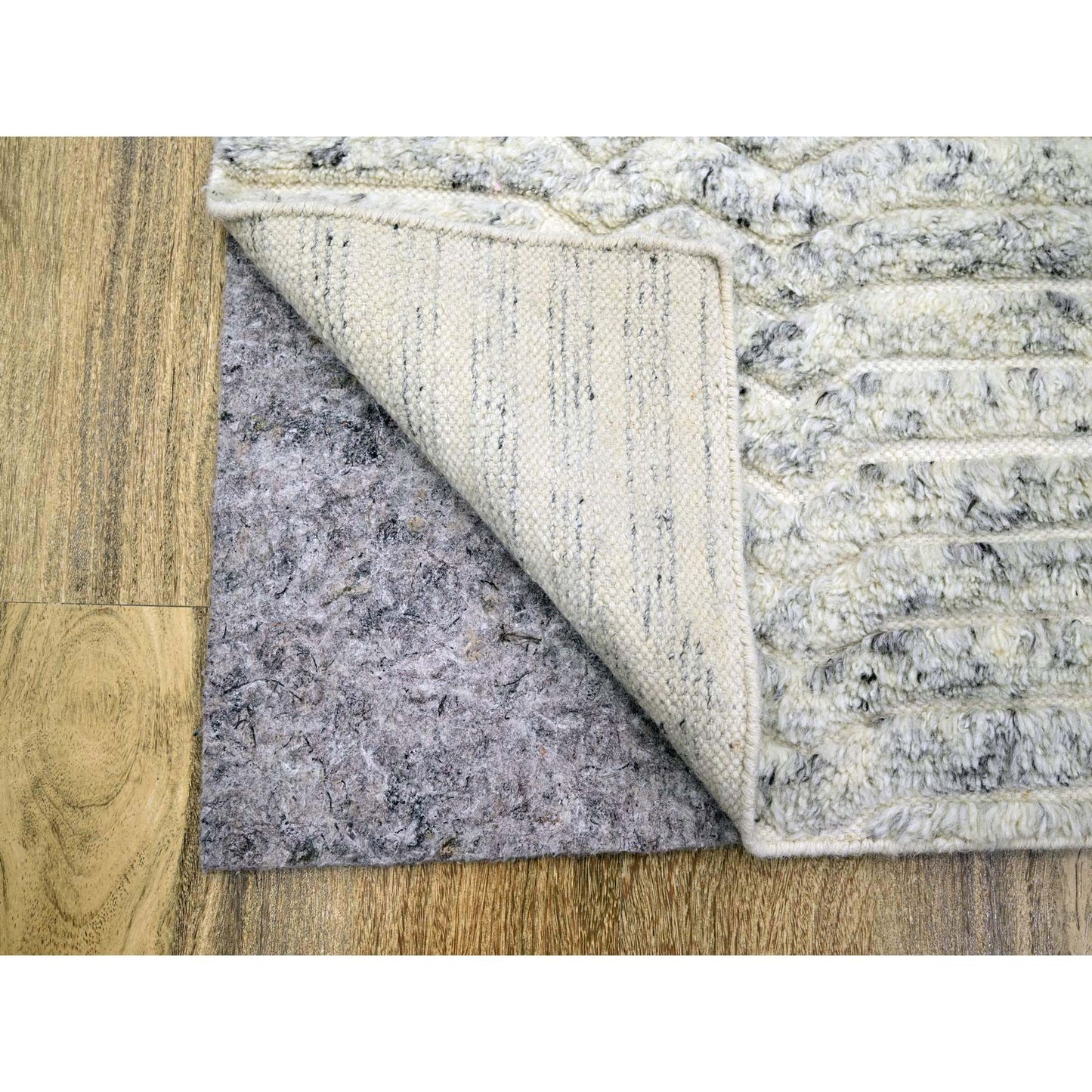 9'4"X11'10" White Textured Pile Moroccan Weave Pure Wool Hand Knotted Rug