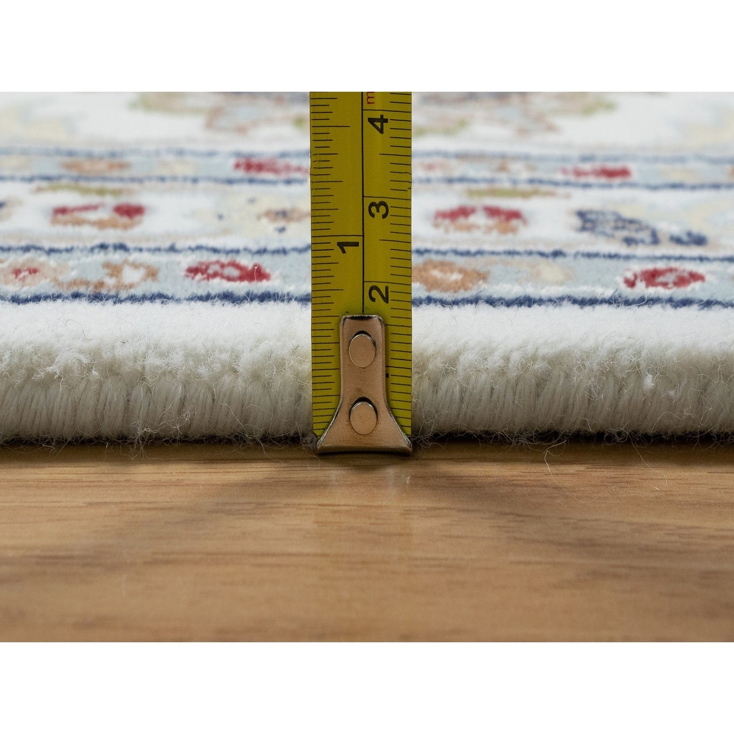 9'X12'1" White Hand Knotted Nain Flower Design Wool And Silk 250 Kpsi Rug