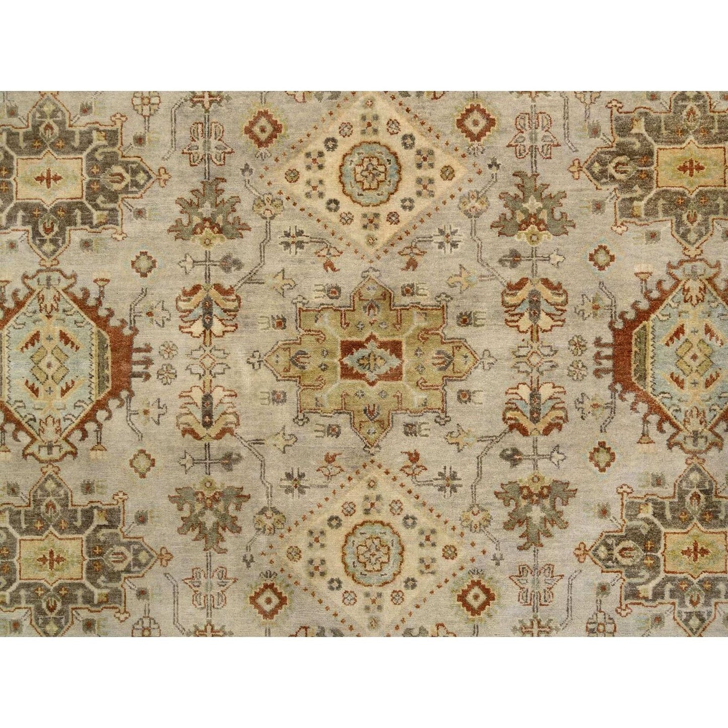 10'2"X10'2" Light Gray Soft Wool Hand Knotted Karjihooz Design Square Rug