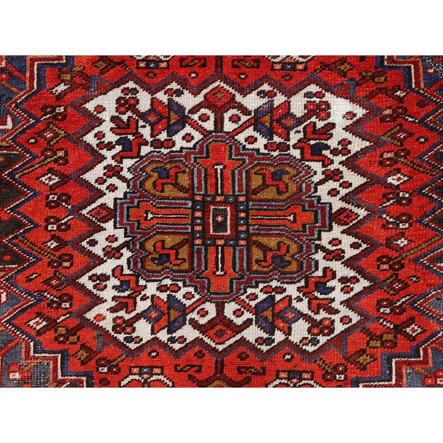 10'X13'2" Red Pure Wool Hand Knotted Semi Antique Zoroastrian Heris Rug