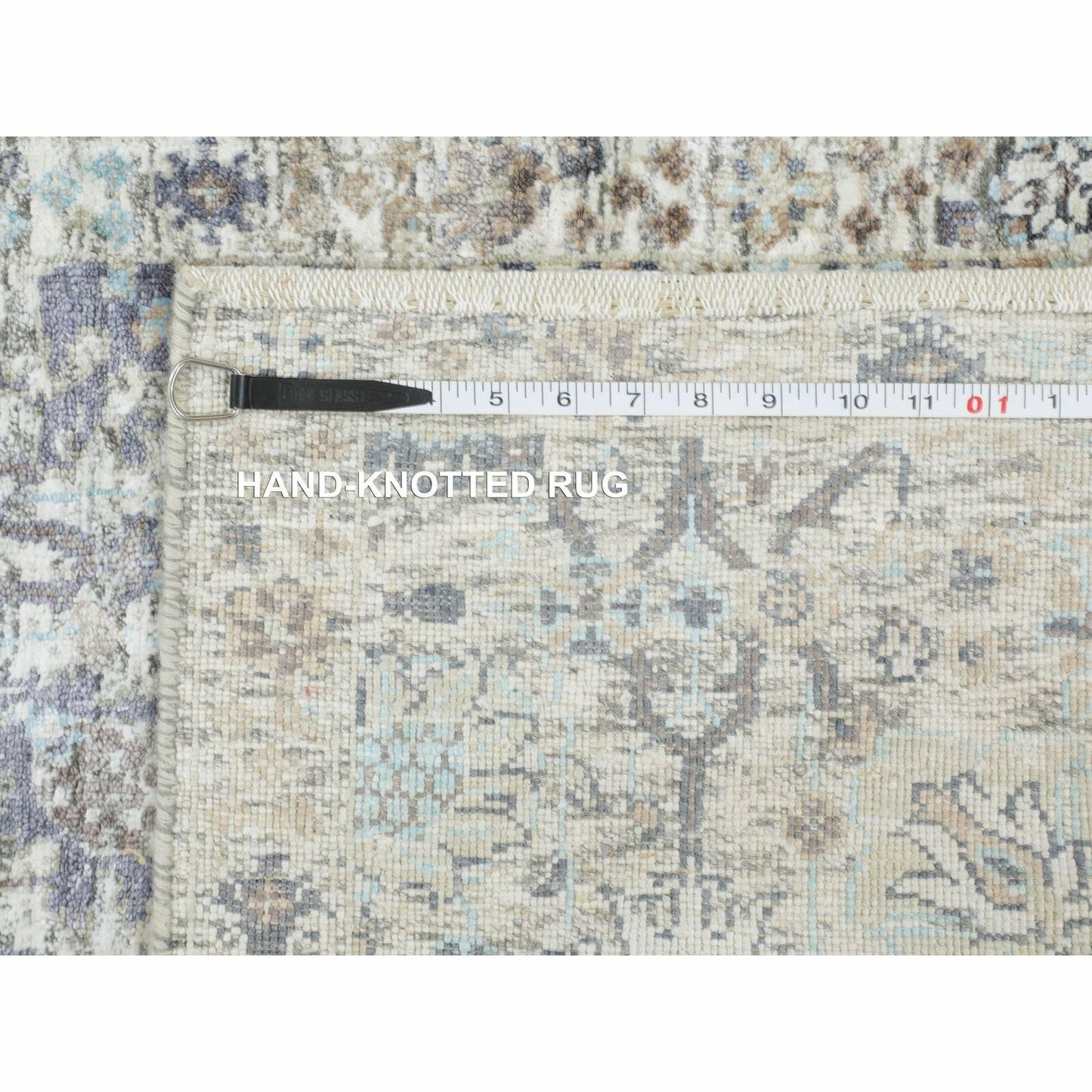 2'6"X6'2" Ivory Silk With Textured Wool Hand Knotted Runner Fine Rug