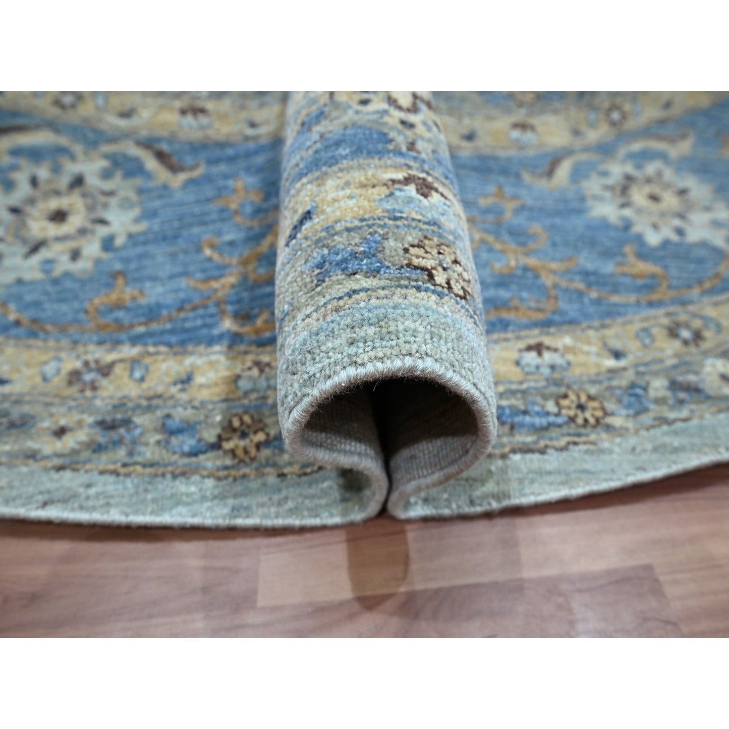 10'X10' Blue Agra Shah Abbas Flower Design Wool Hand Knotted Round Rug