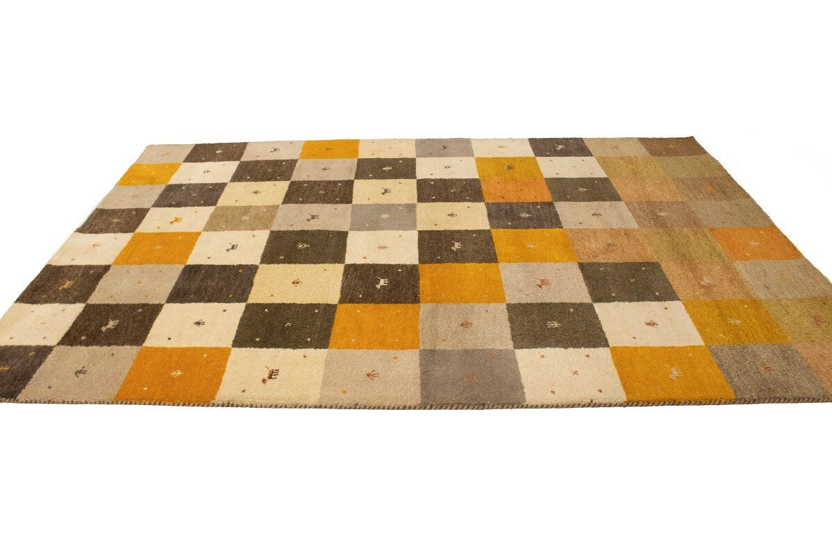 Modern Gabbeh Rug Multicolored Tribal Checker