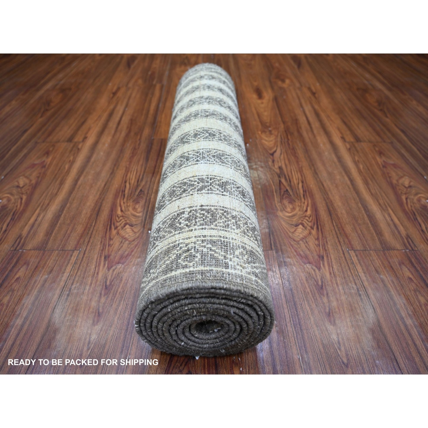 2'7"X11'7" Taupe Brown Hand Knotted Wool Fine Peshawar Runner Rug