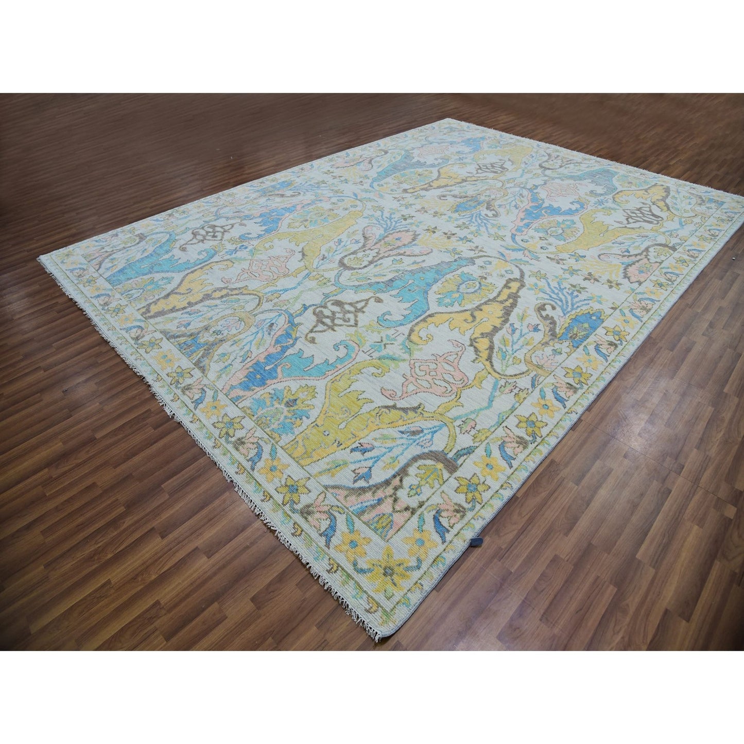 10'4"X14' Snow Ivory Bidjar Garhus Design Hand Knotted Natural Wool Rug