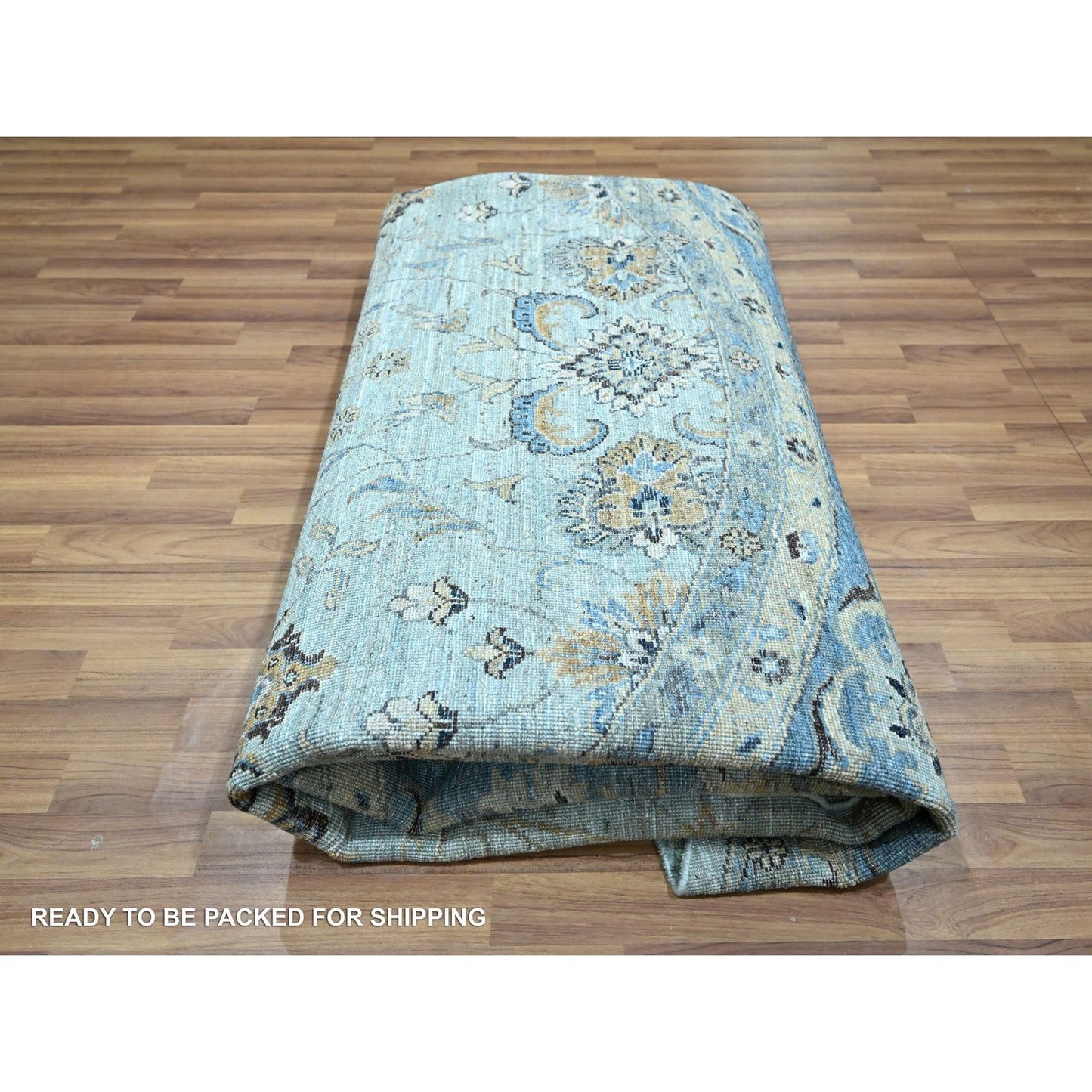 10'X10' Blue Agra Shah Abbas Flower Design Wool Hand Knotted Round Rug