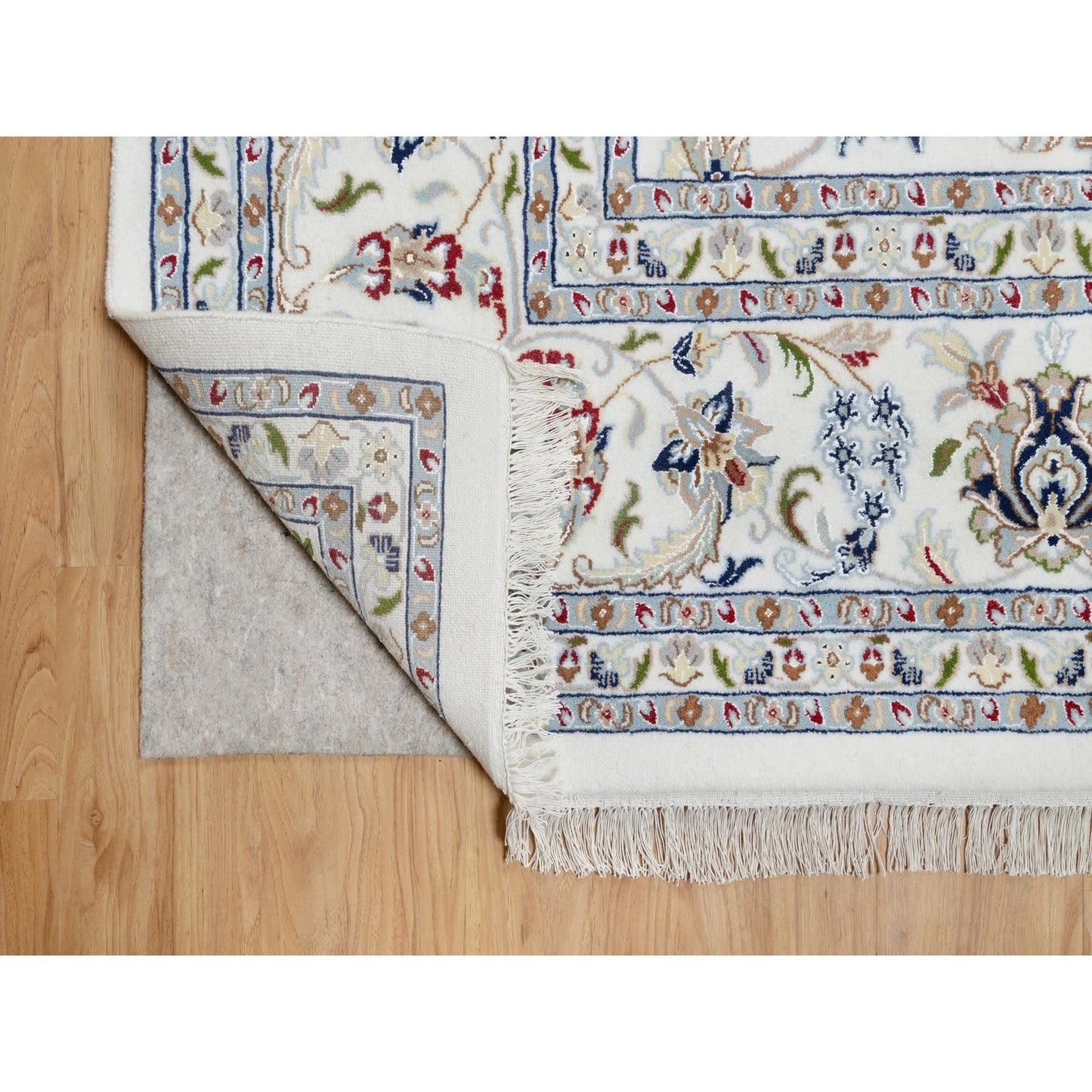 10'X10' White Wool And Silk Hand Knotted 250 Kpsi Nain Design Square Rug