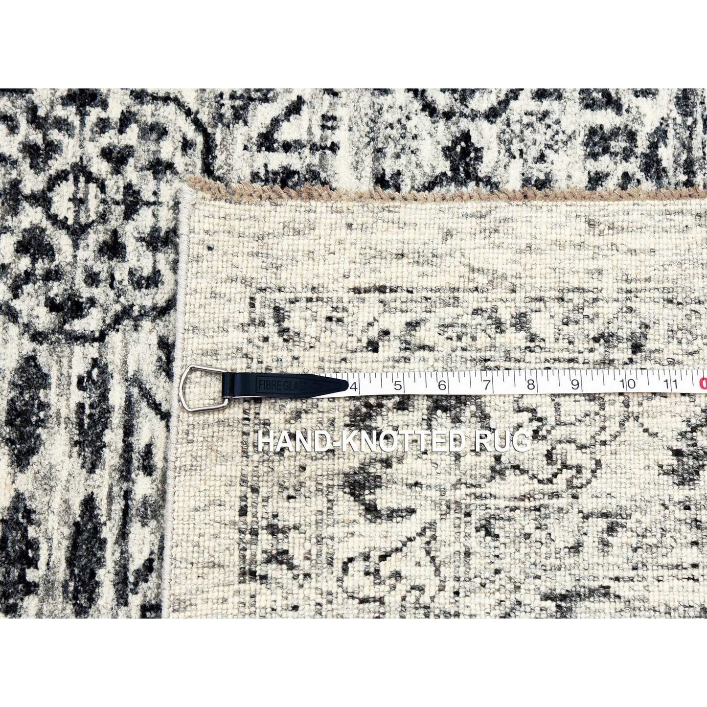 2'9"X10' White Mamluk Dynasty Design Undyed Wool Hand Knotted Runner Rug