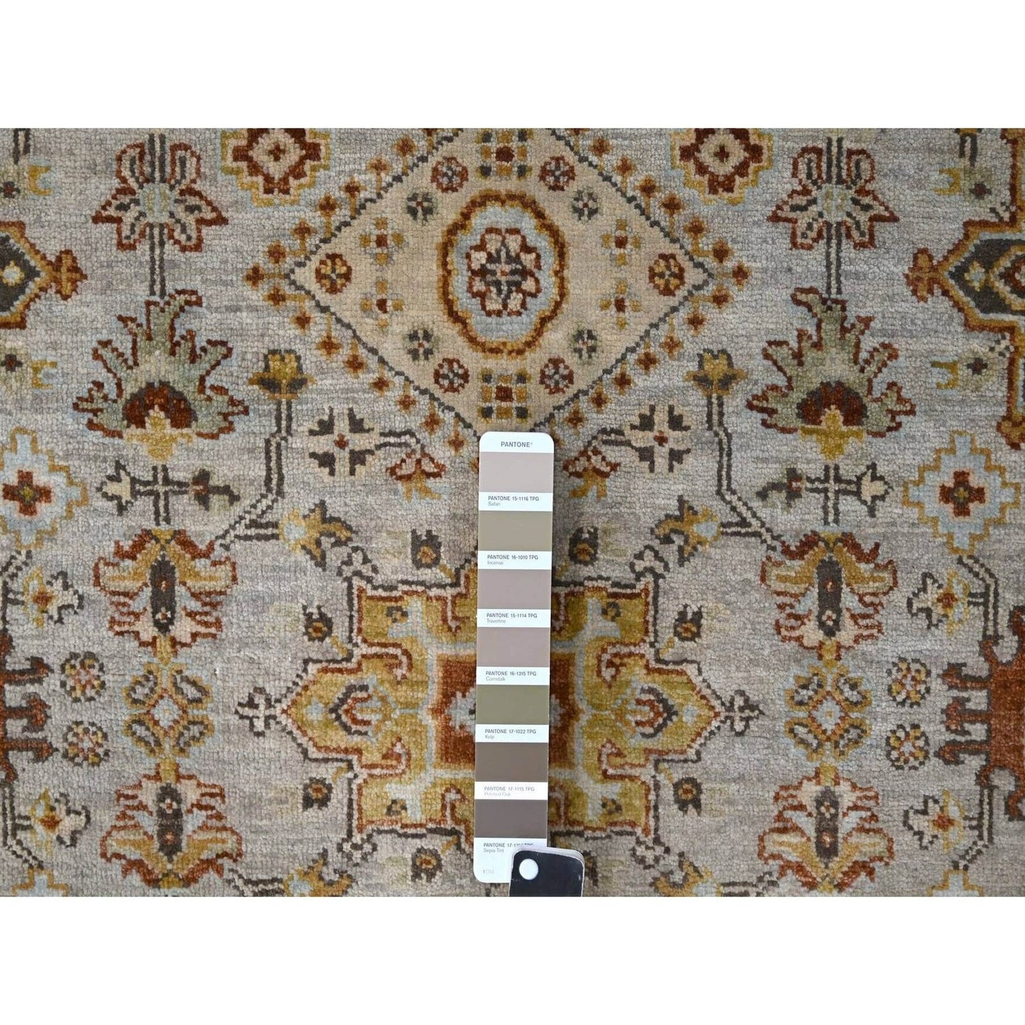 4'2"X9'10" Gray Karjihooz Design Pure Wool Hand Knotted Wide Runner Rug