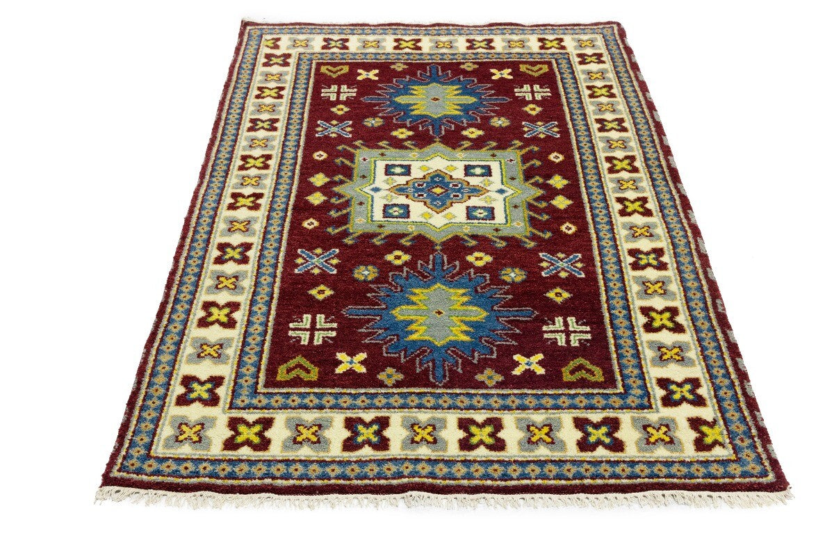 Kazak Maroon Red Geometric Tribal Oriental Rug