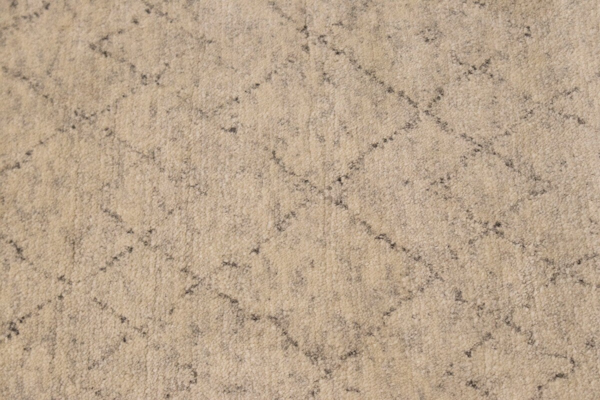 Hand-Knotted Beige Geometric Moroccan Rug Plush