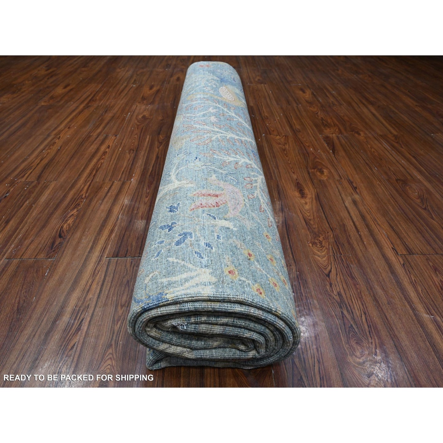 12'X12' Blue Afghan Peshawar Birds Paradise Wool Hand Knotted Square Rug