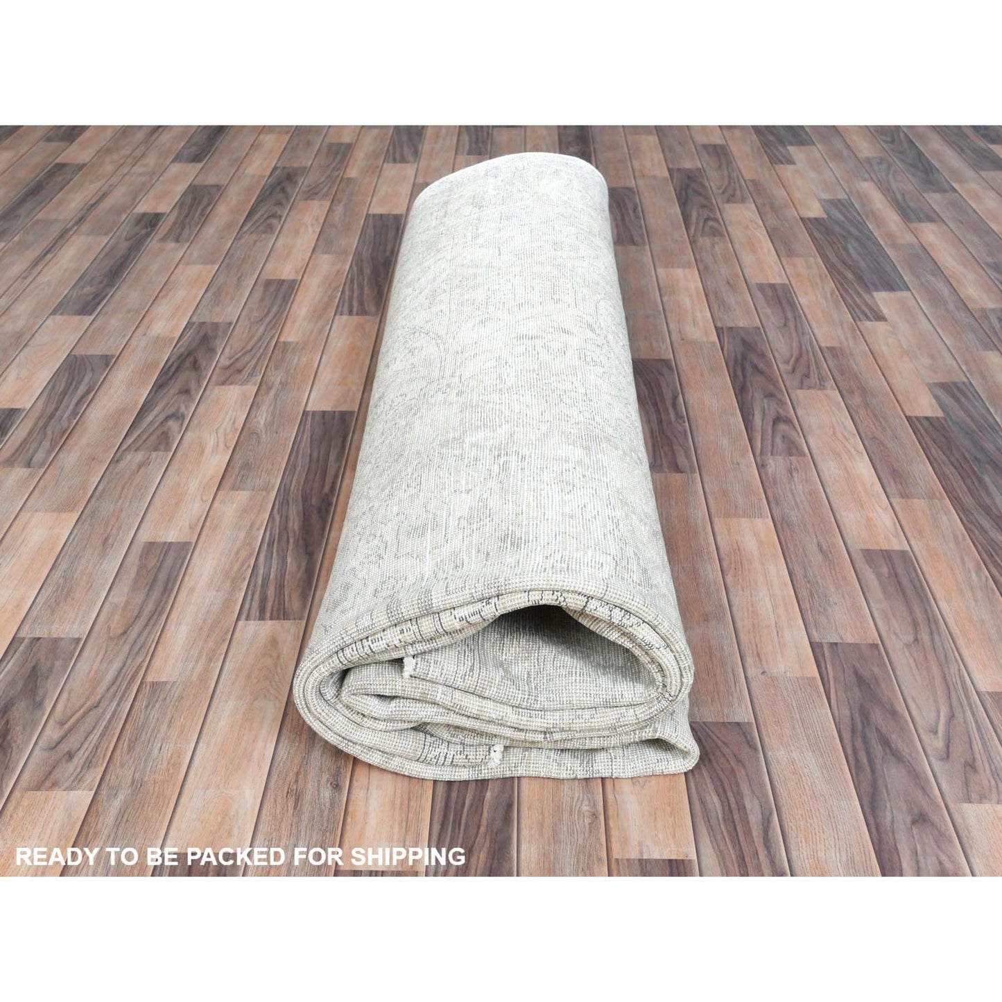 9'7"X13'2" Gray Hand Knotted Old Farsian Tebraz Worn Wool Distressed Rug