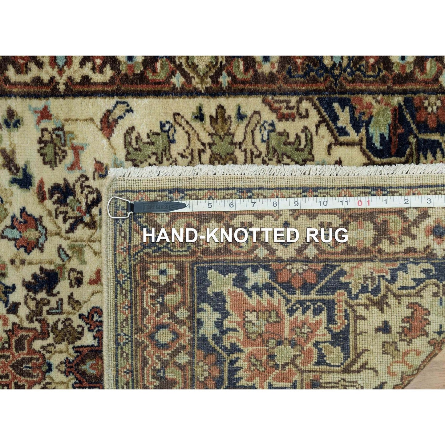 2'8"X12'3" Beige Heris Re-Creation Natural Wool Hand Knotted Runner Rug