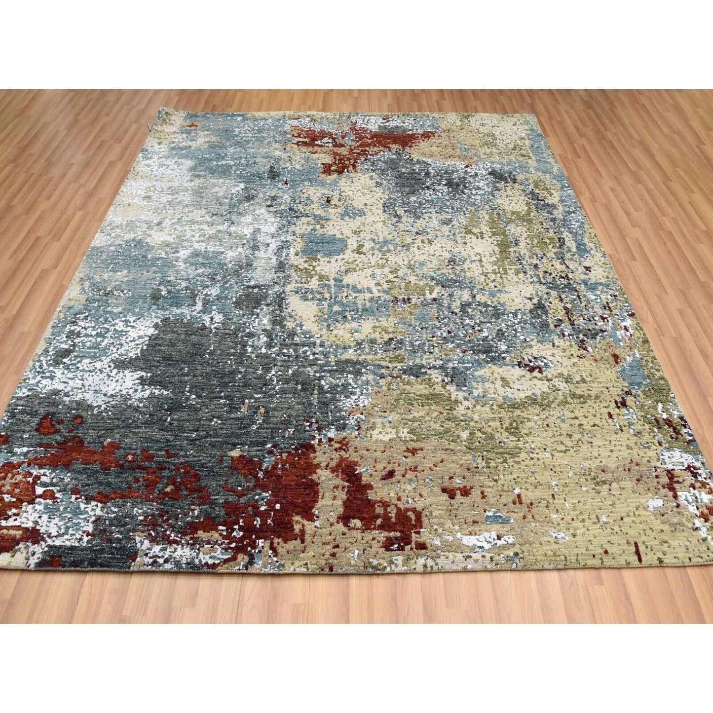 8'5"X8'5" Beige Hand Knotted Abstract Design Soft Wool Square Rug