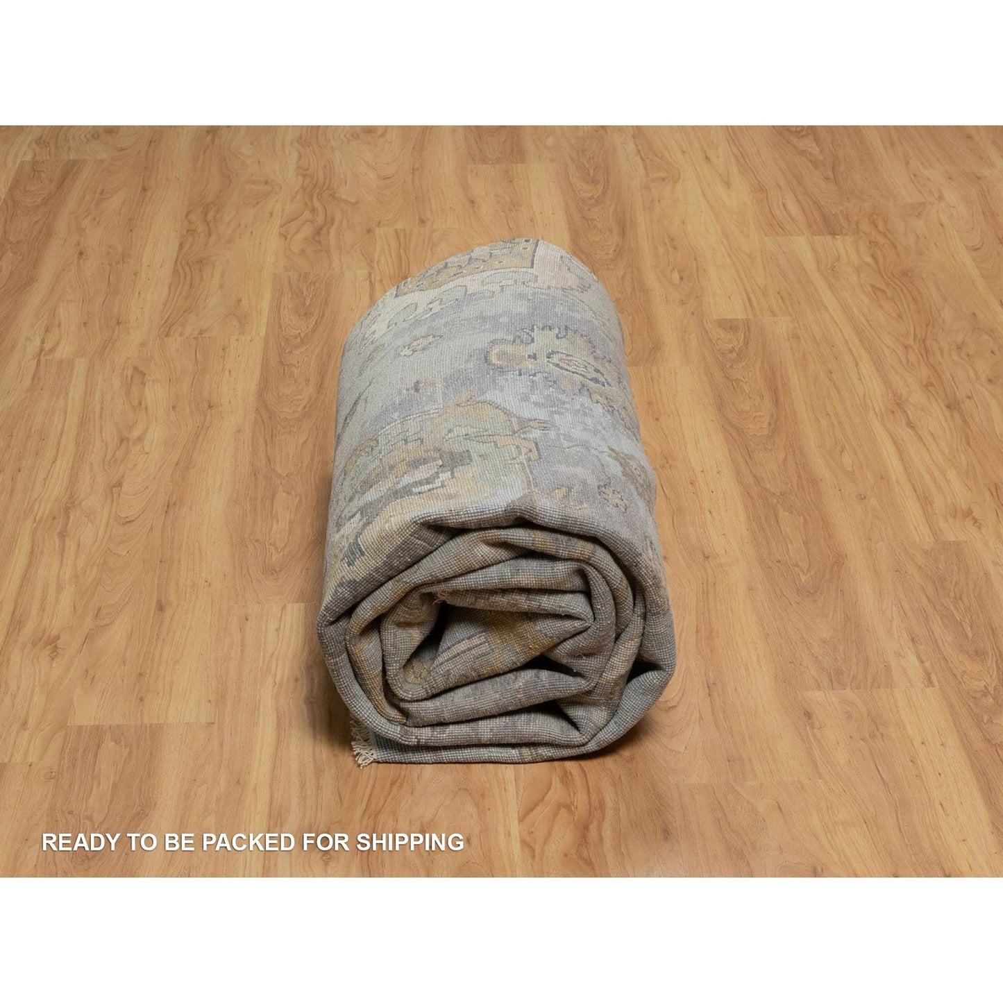 8'7"X12' Silt Green Pure Wool Rug Oushak With Leaf Pattern Hand Knotted