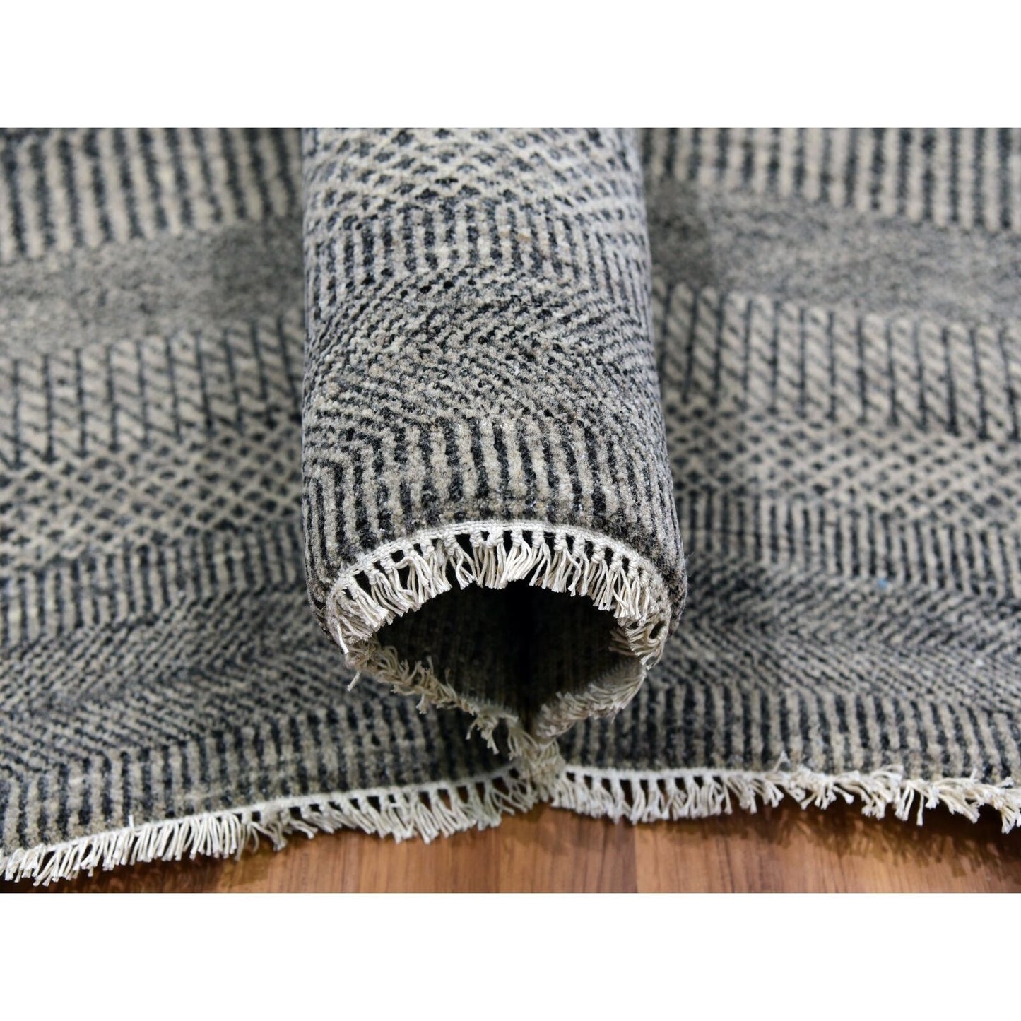 12'1"X15'1" Peppercorn Gray Undyed Wool Hand Knotted Grass Oversized Rug