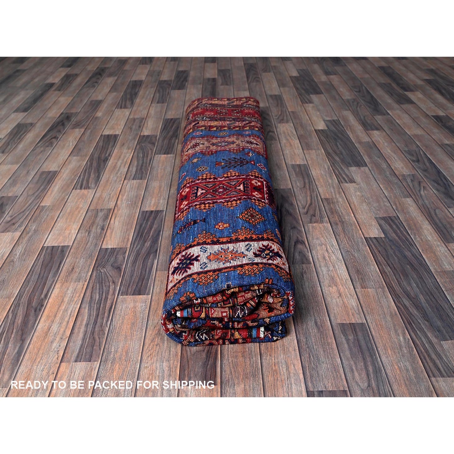 10'X10' Imperial Blue Caucasian Design Revival Hand Knotted Wool Square Rug