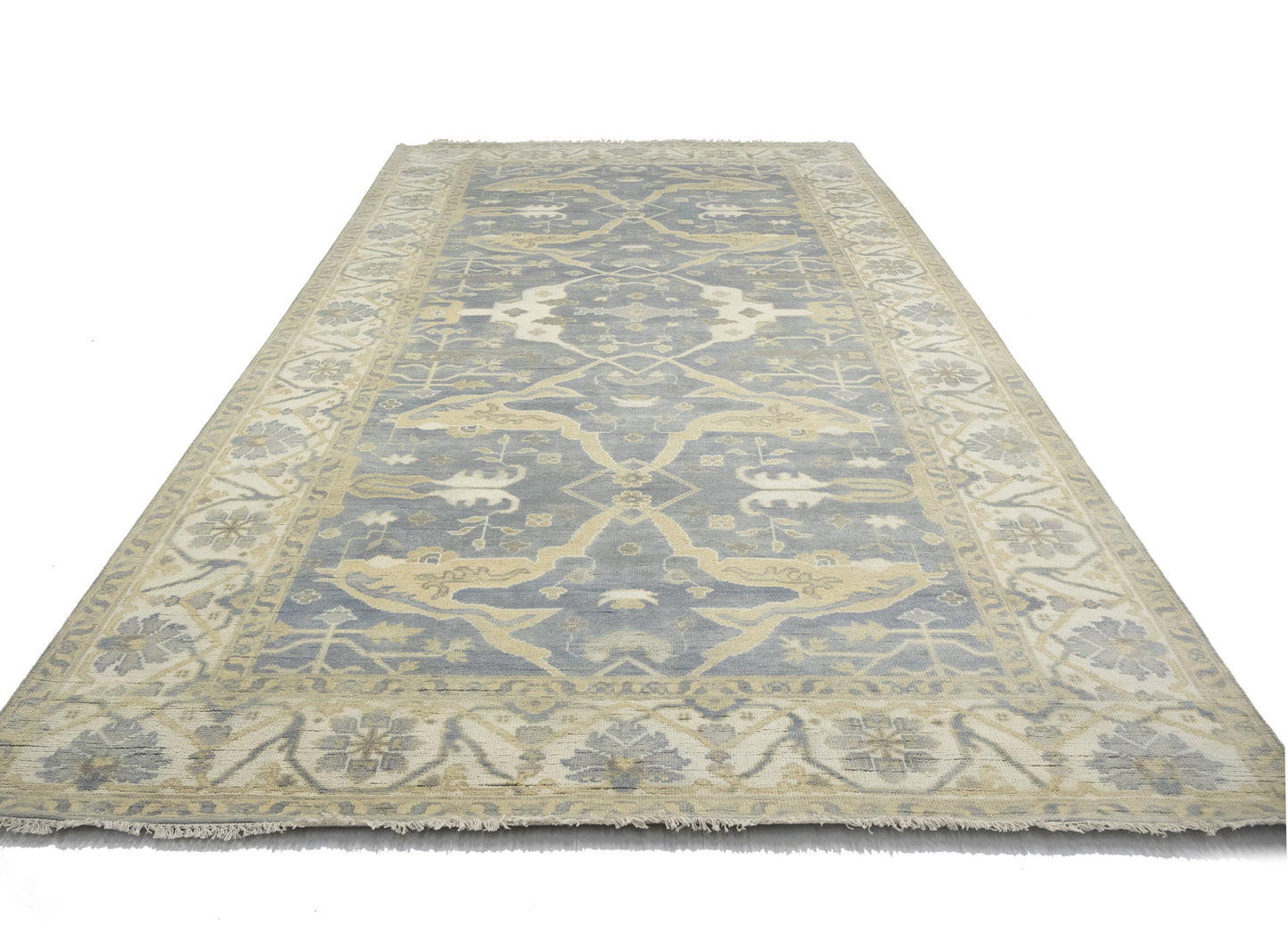 Muted Gray Floral Oushak Oriental Rug Handmade